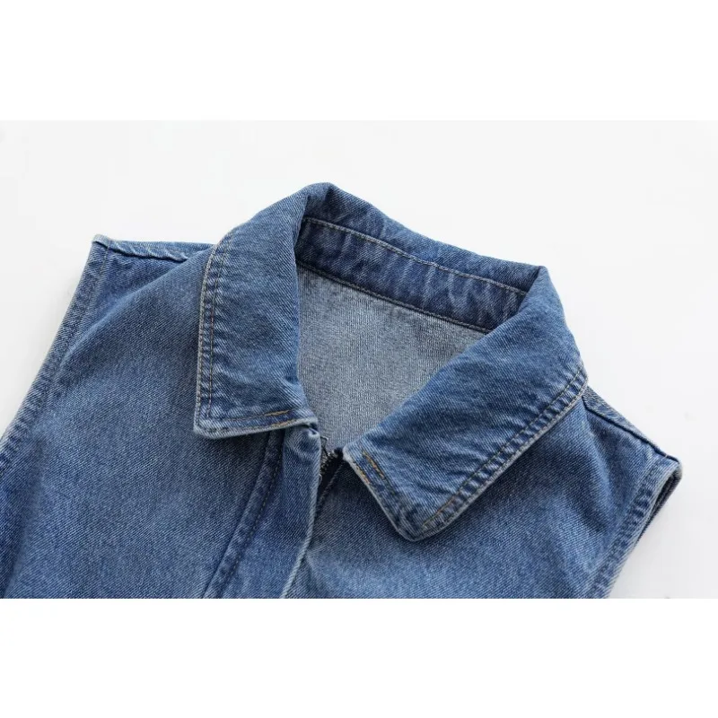 TRAF ZR Mini Denim Shirt Dress for Women Front Zipper Pocket Jean Women Dresses Casual Summer Dress Patched Jean Female Outfit