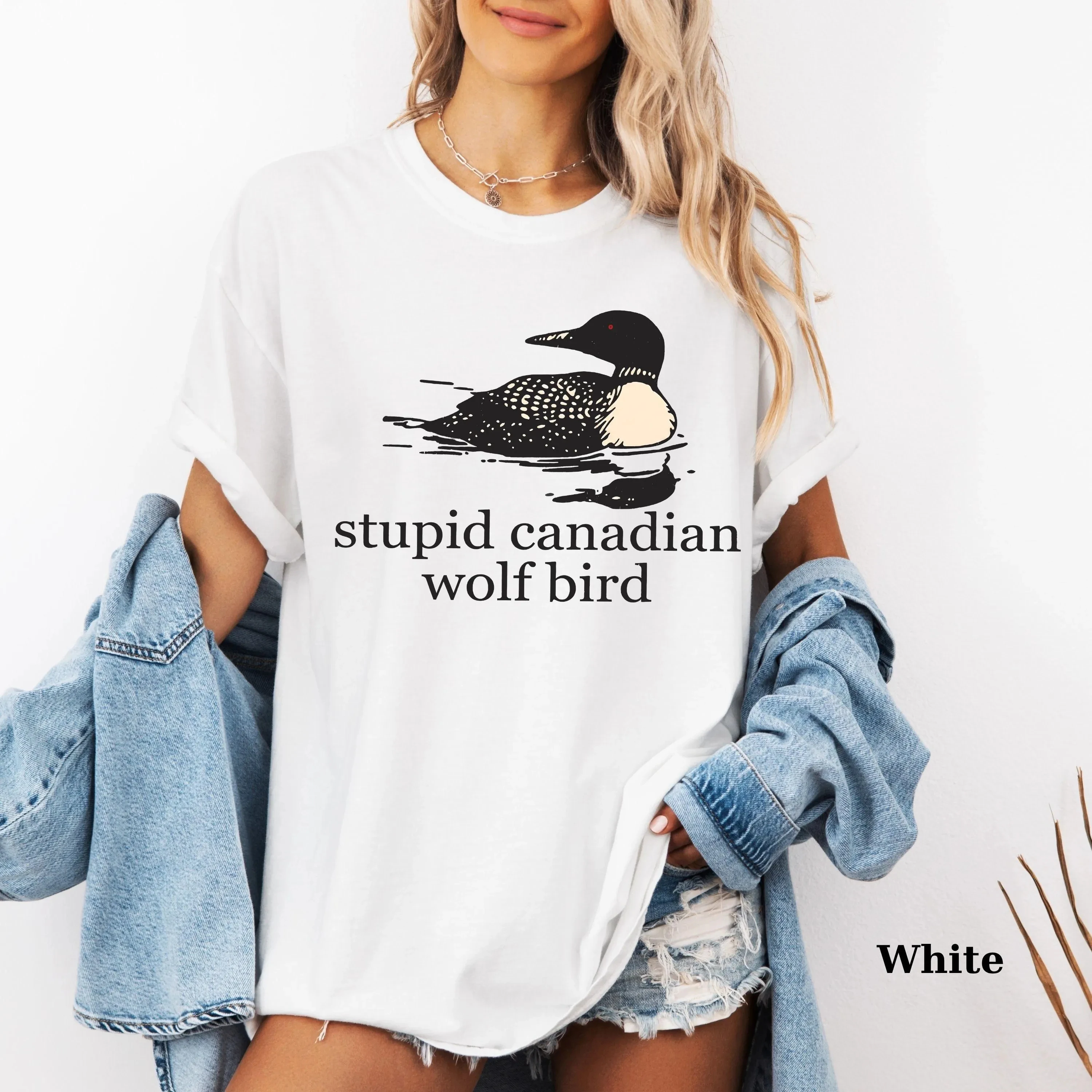 Vintage Stupid Canadian Wolf Bird Women Streetwear T Shirt Casual Tee Men Cotton Oversize Harajuku Summer Loose Short Sleeve top