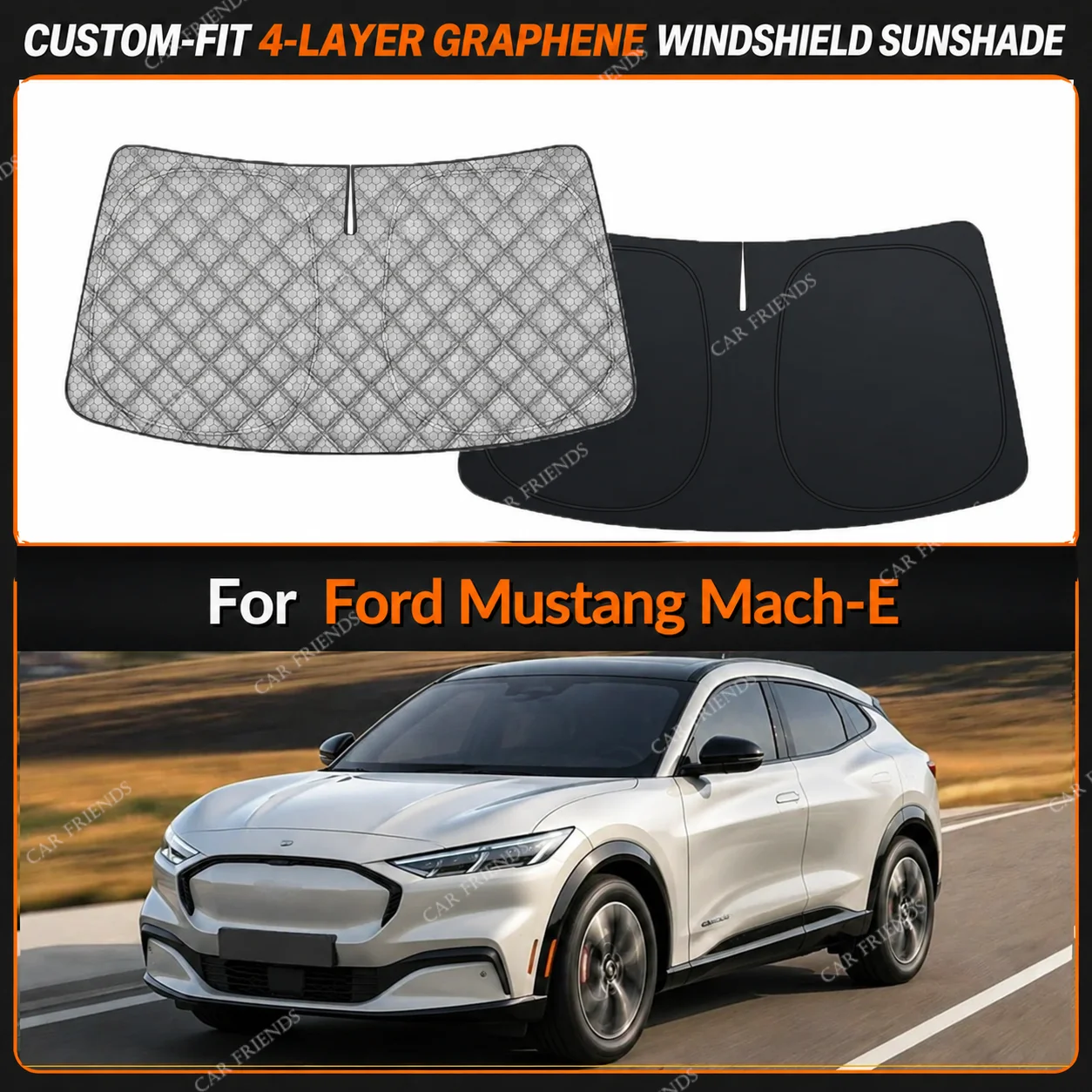 For Ford Mustang Mach-E Custom-Fit 4-Layer Graphene Windshield Sunshade Reflective Gray-Silver Surface Foldable Design