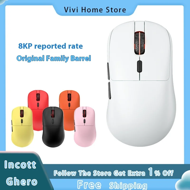 

Incott Ghero Wireless Mouse Paw3395 Sensor 8K Return Rate Dual Mode Ergonomic Pc Electronic Sports Game Office Mouse Gift