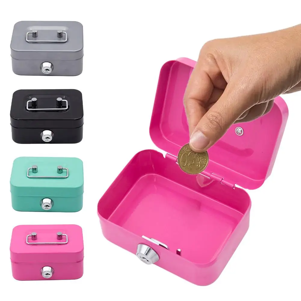 Mini Cash Box Money Safe Box Metal Money Bank Small Security Lock Box Portable Sturdy Lockable Coin Boxes For Kids Adul R6o1