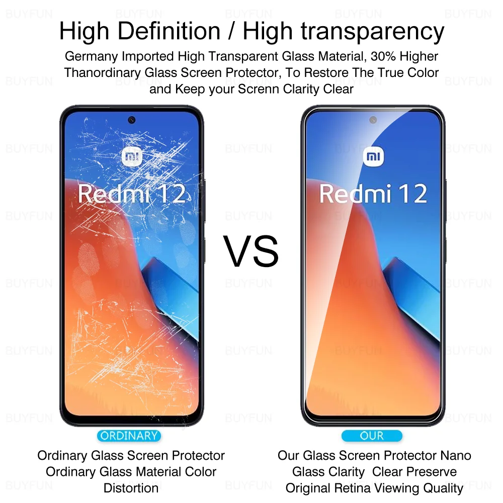 زجاج مقسى واقي للشاشة HD ، غشاء واقي الشاشة ، mi 12 ، Redmi 12 ، 4G ، 5G ، Xiaomi red "، 2