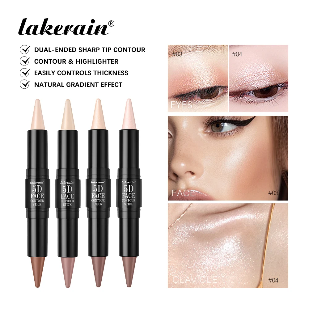 Barra de contorno facial, contorno de diseño afilado de doble punta, resaltador resistente al agua de larga duración, efecto degradado Natural, cosméticos de maquillaje