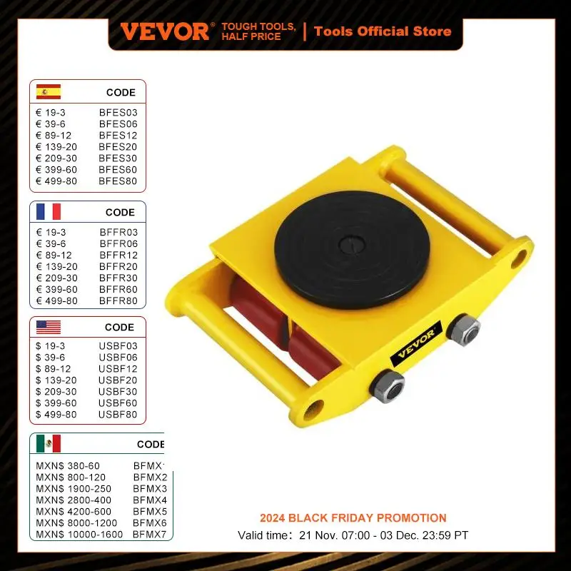 VEVOR 6T All-Steel Industrial Machinery Mover Pallet Trolley Small Carrying Tank With 360 Degree Rotation for Transporting Cargo