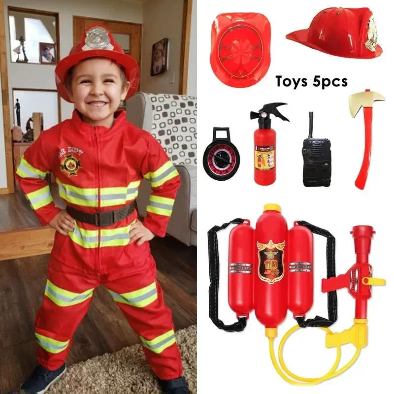 Uniforme de Cosplay de pompier d'halloween pour enfants, jouets pour enfants, vêtements de travail de rôle de pompier Sam, costume de fête de spectacle pour garçons et filles