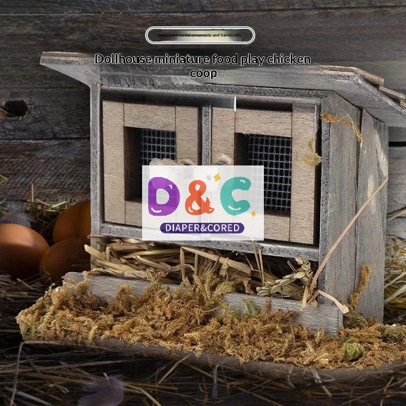 Mini gallinero de juguete, 1 unidad, miniaturas 1/12, casa de muñecas, simulación de gallinero de madera, decoración para accesorios de muñecas, 1 unidad