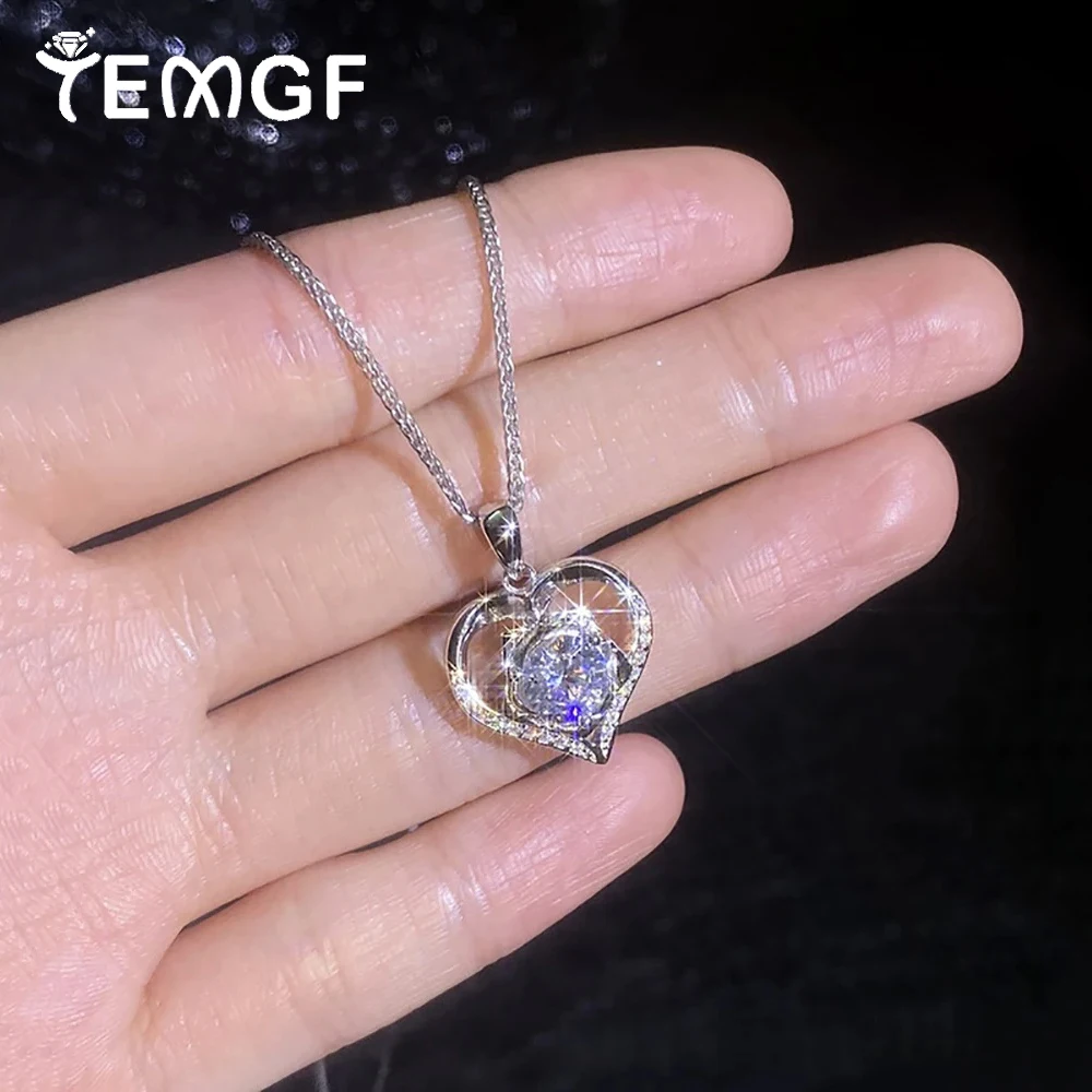 

TEMGF 6.5mm Moissanite Necklace 925 Sterling Silver Fox Tail Chain Romantic Love Rose Pendant for Women Couple Fine Jewelry Gift