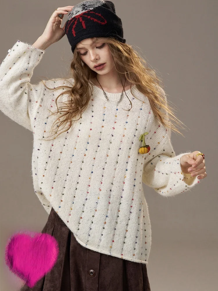 

Elfsa Pumpkin Par Sweet Knitwear Loose V-Ne Pullover Sweater Casual Sle Women's Faion Winter Long Sve Top