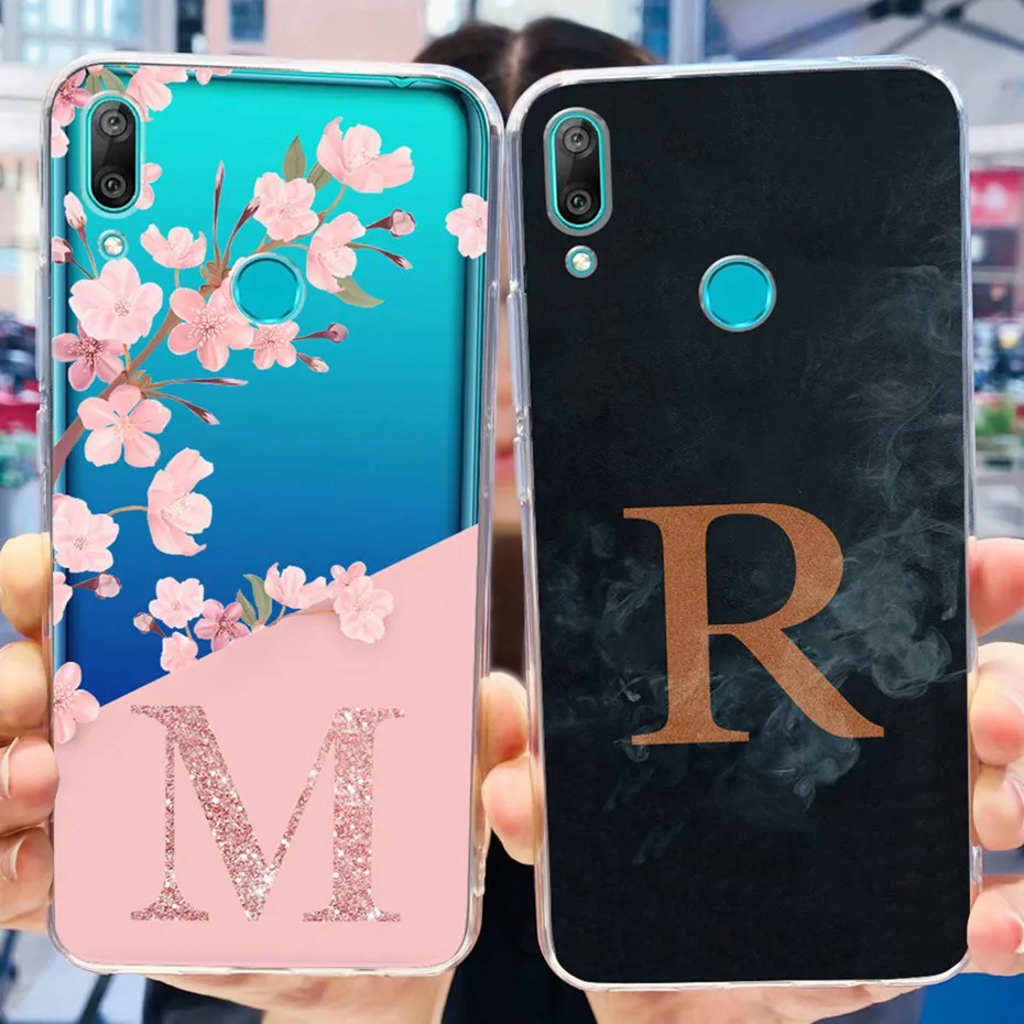 Case For Huawei Y7 2019 Y 7 Prime Pro (2019) DUB-LX1 DUB-LX2 DUB-LX3 Cute Flower Initial Letter Soft Silicone TPU Phone Cases