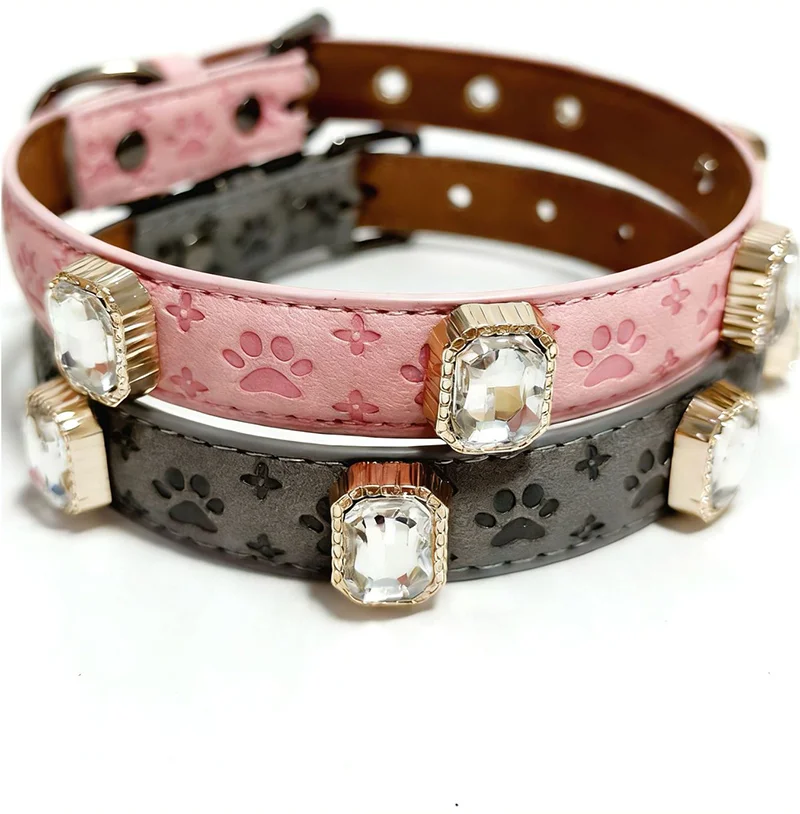 Kristall-Hundehalsband - Haustier-Halskette mit Pfotenabdruck Weiche Polsterung Verstellbares Haustier-Halsband für Hunde Geschenke Zubehör