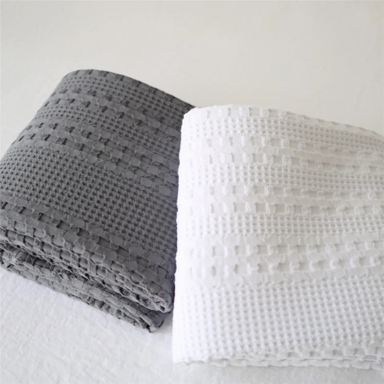 Waffel karierte Baumwoll-Sofa-Einwurf decke, Luft zustand Sommer-Quilt-Decken für Betten, weiches Heim bettdecke, solide Tages decke – Detail 4