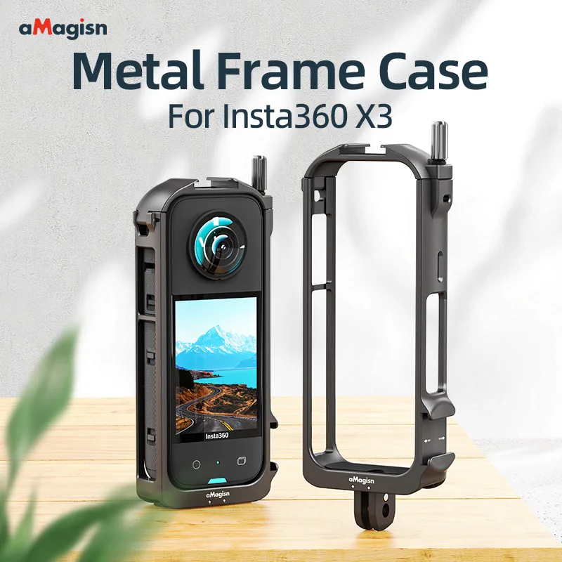 aMagisn For Insta360 X3 Metal Frame Case + ExclusiveSilicone Lens Cover Aluminum alloy Shell protective accessories