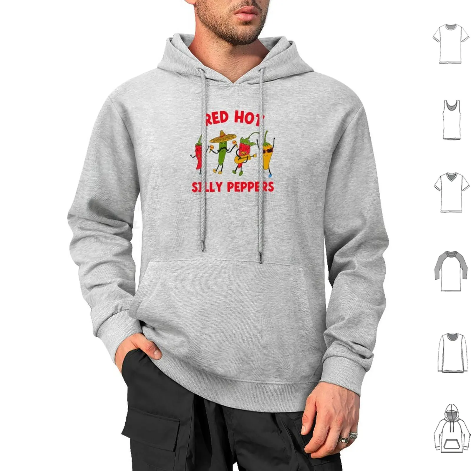 Silly Peppers Hoodies Long Sleeve Peppers Chili Funky Jalapeno Pepper Mariachi Mexican Funny Trendy Hand Drawn Chili