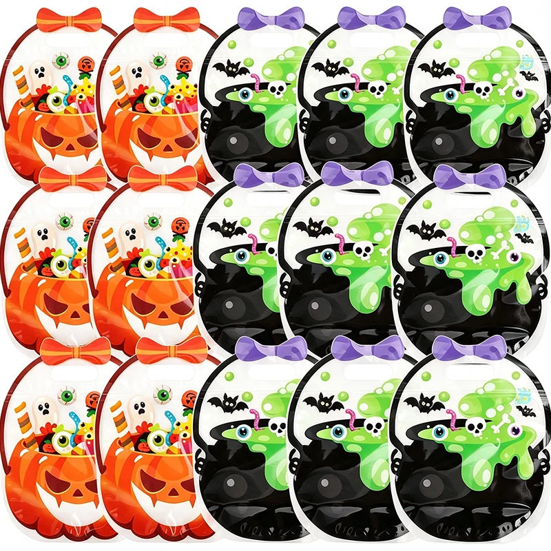 30/5PCS Halloween Pumpkin Witch Cauldron Self Sealing Bag Jewelry Gift Packaging Bags for Cookie Candy Storage Pouches Supplies