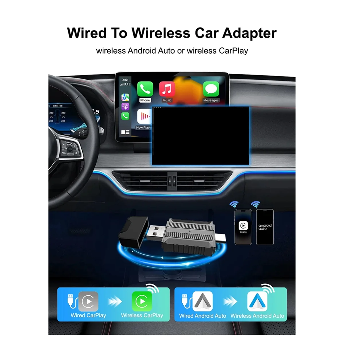 

2025+NEW 2In1 Mini Wireless Android Auto Wireless CarPlay Adapter Smart USB Dongle Plug and Play 2.4/5Ghz for Car Radio