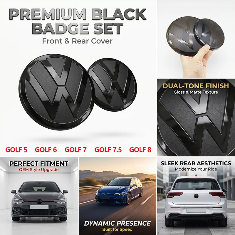 2 Stück Vorder- und Heck-Emblem für VW Golf 5 6 7 7.5 8 Modifizierte Schwarze Flache Spiegel-Logo-Abdeckung Aufkleber Zubehör Extra Pro Plus Value – Detail 6