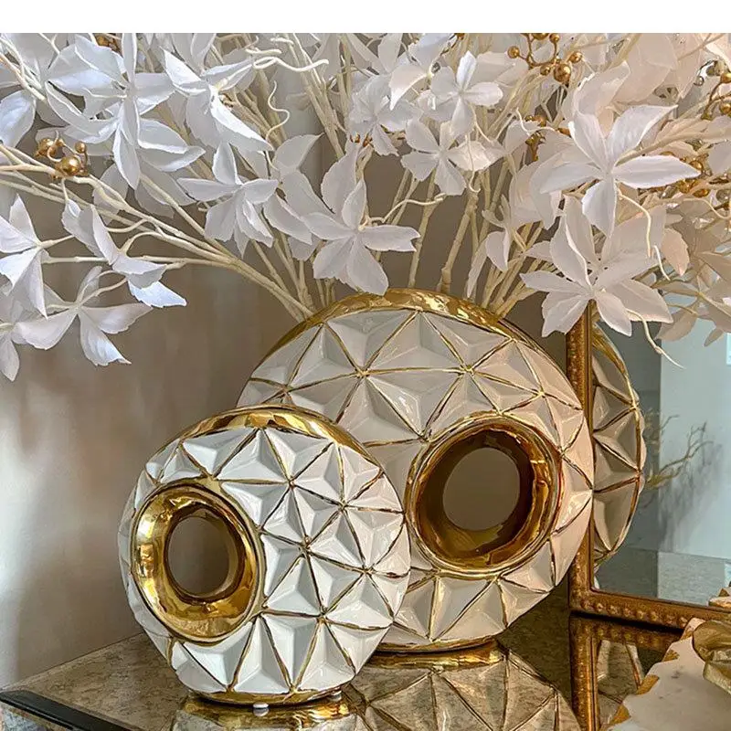 Creativity Gold/silver-plated Ceramic Vase Golden Circular Stripe Flower Arrangement Desk Decoration Floral Modern Decor