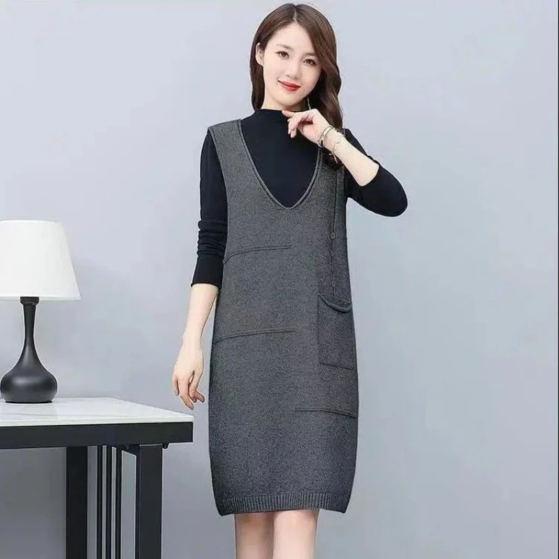 

Woman Knitted Sweater Pullover Midi-length Vests Skirt Ladies Two-piece Elegant Women's Party Dress Two Piece Suits Outfit G607