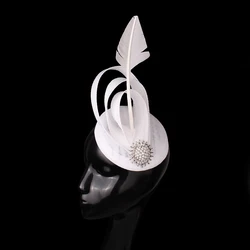 Women Vintage White Occasion Church Event Headpiece Elegant Rose Flower Fascinator Party Dinner Hats With Peals Headwear Hats