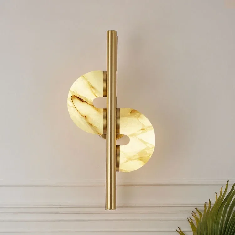 

Nordic all copper living room background wall lamp, postmodern designer light luxury corridor bedroom bedside marble wall lamp