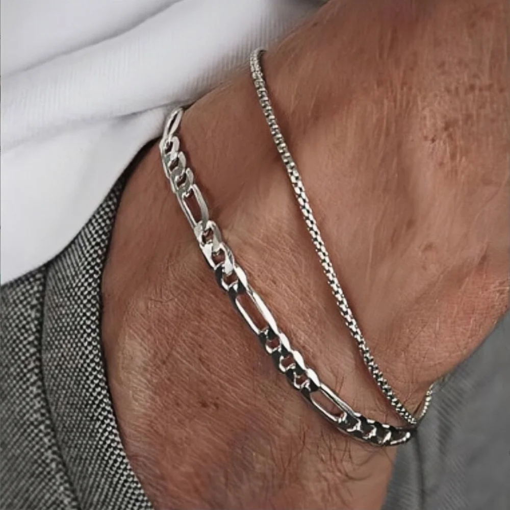 الهيب هوب متعدد الطبقات فيجارو سلسلة الرجال سوار الهيب هوب التراص سوار معدني للنساء خمر مجوهرات الإكسسوارات