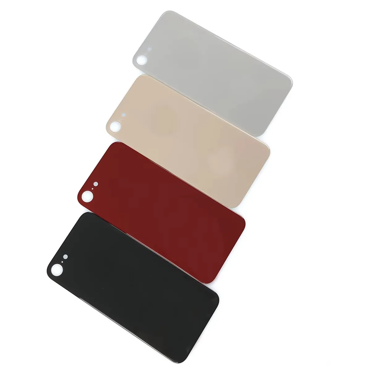 Vidrio trasero + pegamento 3M para IPhone 8-8Plus, cubierta trasera de cristal, reemplazo rápido, carcasa de alta calidad, cubierta de batería, vidrio trasero con orificio grande