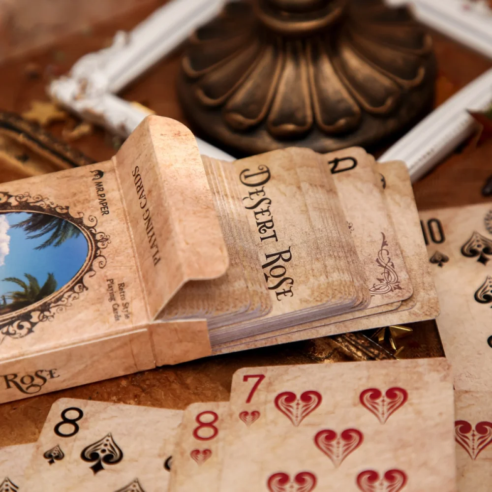 55pcs Desert Rose Playing Cards, Vintage Illustrated Poker Cards, Student-Friendly Card Game for Fun & Brain Training