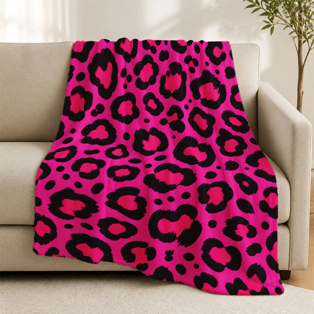 Luxury Hot Pink Leopard Print Throw Blanket Sofa Couch Decor Fleece Throw for Living Room Bedroom Winter Warm Cozy Animal Print