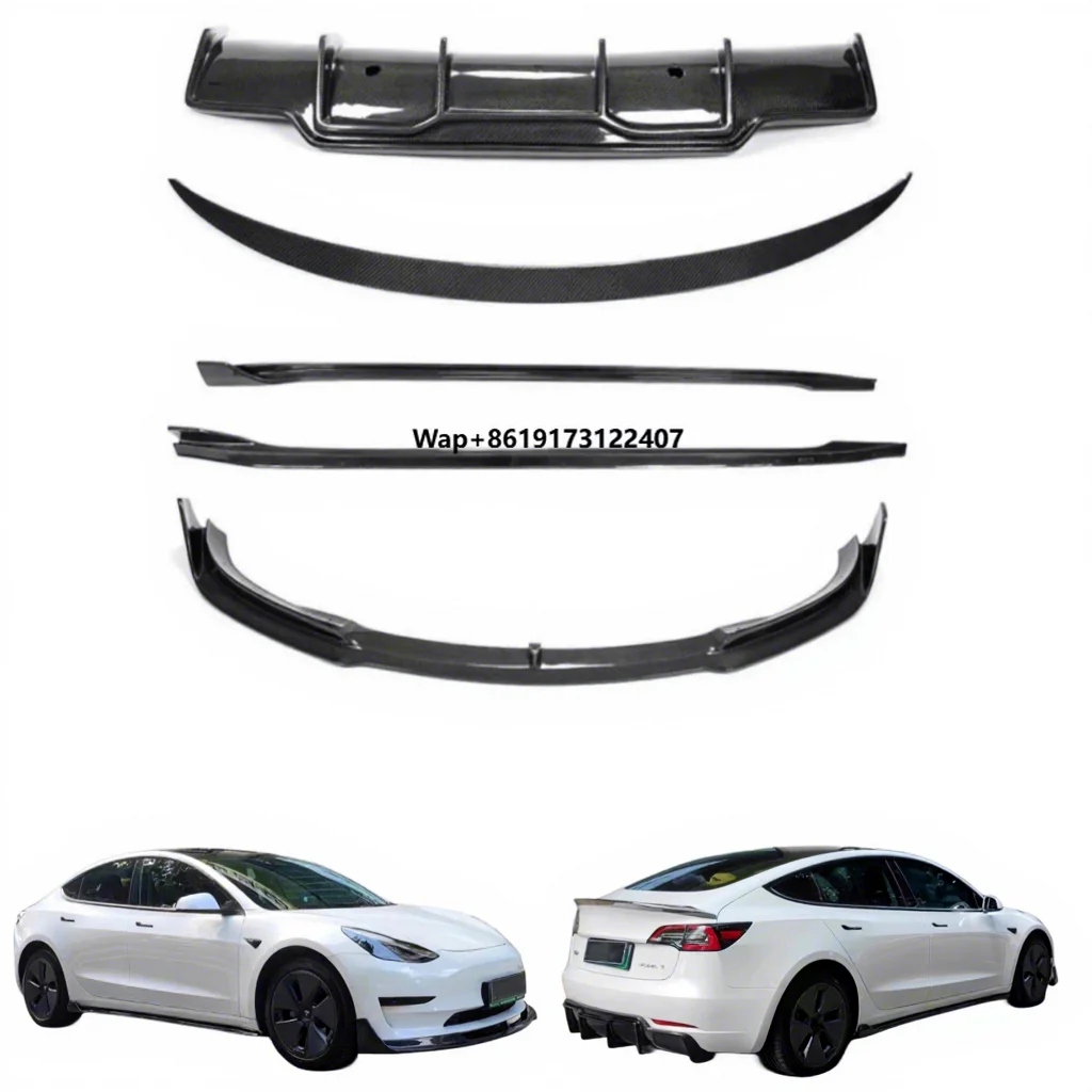 

V Style Carbon Fiber Body Kit for Model 3 2016-2021 Front Rear Bumper Lip Diffuser Trunk Spoiler Side Skirt Auto Parts