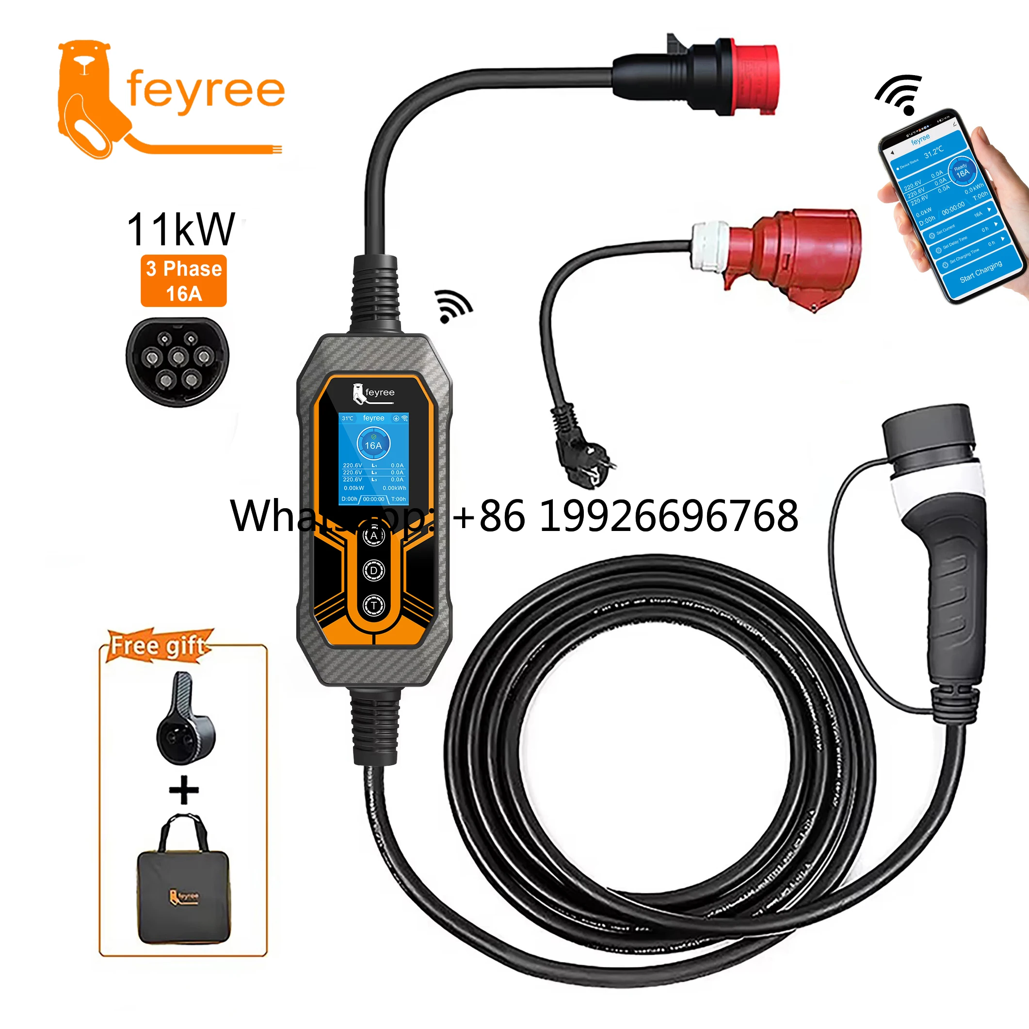 

Feyree 380V Solar Car Electric Vehicle Ac Ev Charger CEE 3 Phase 16A Ev Charger 11kWh Home Charging Station with Adapter
