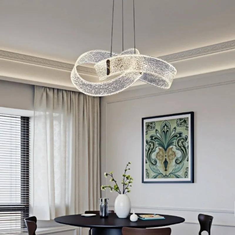 

Современный акриловый подвесной светильник в стиле легкой роскоши для гостиной, холла, спальни, ресторана, магазина одежды, декоративный, креативный, в форме ленты