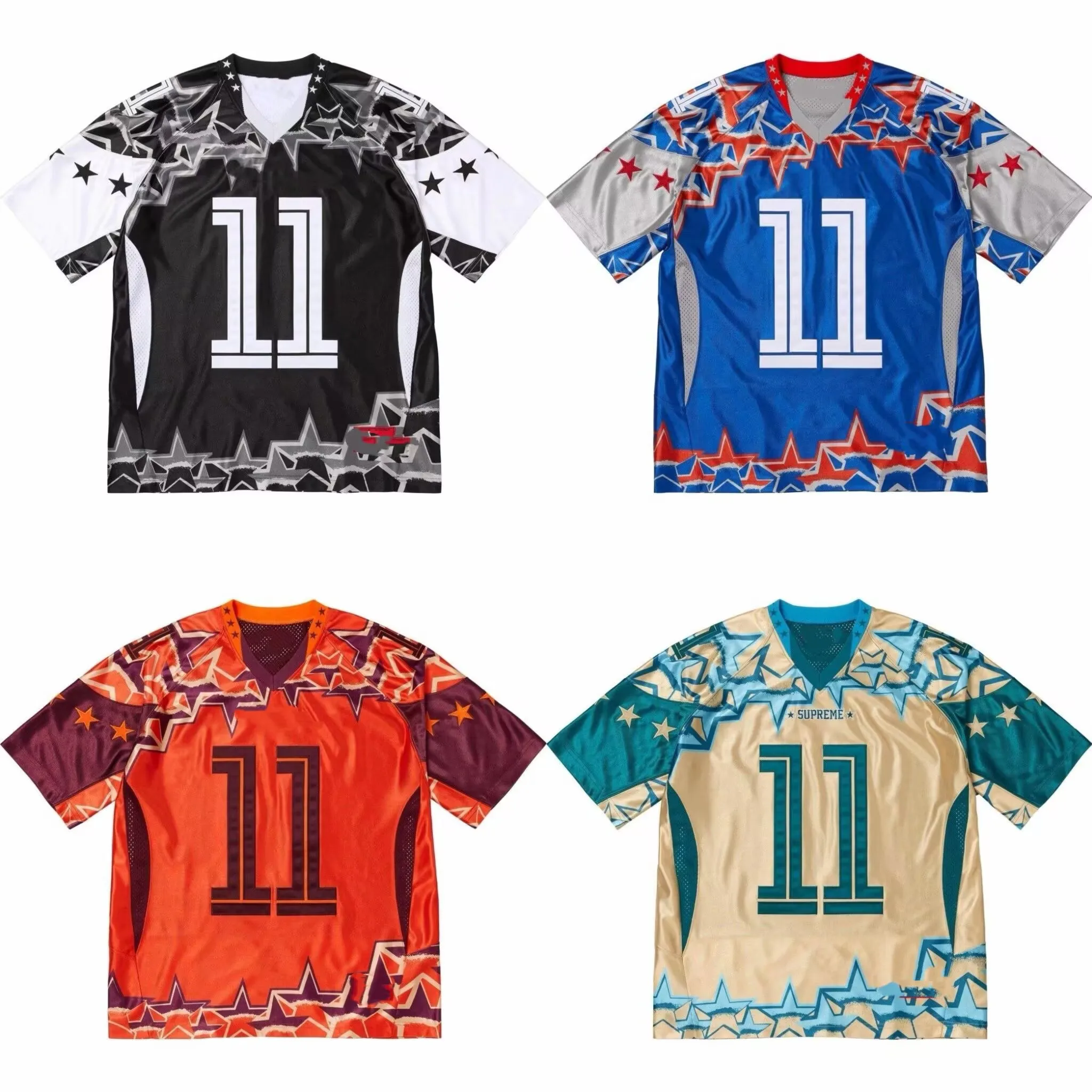 

Retro Stars Fooall Jersey Patchwork Color Block Embroidery Short Sleeve T-Shirt 11 Number Ball Shirt Skin-friendly Breathable