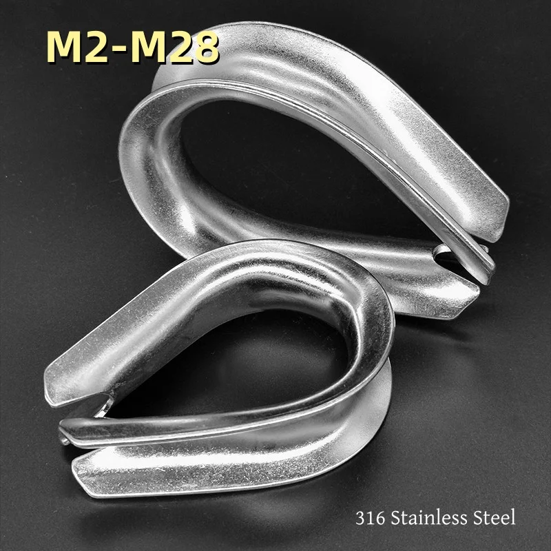 316 Stainless Steel Wire Rope Thimble Clamp Rigging Ring Protective Sleeve Clips for Lifting Hanging Securing Rope Fittings