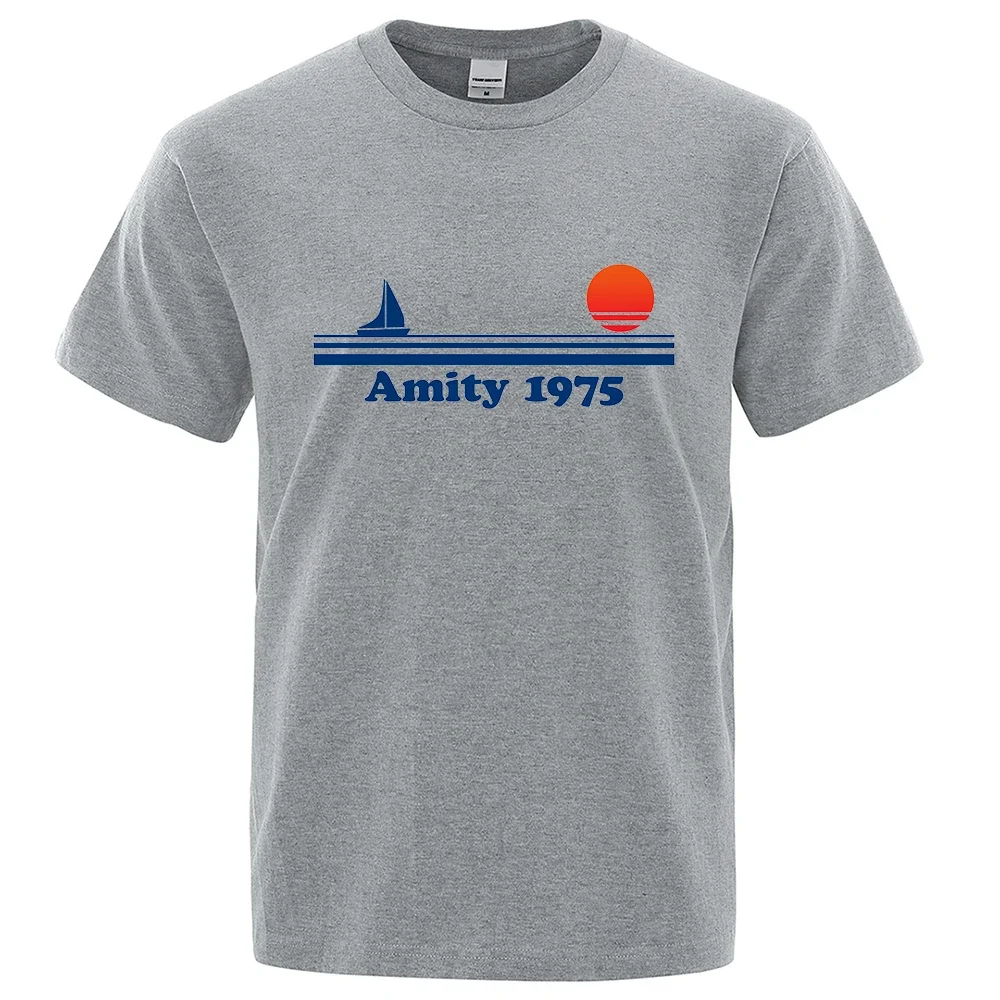 Breathable Cotton T-Shirts Man Amity 1975 - Jaws Retro Print Tshirt Men Creativity Sweat Clothing Fashion Tee Clothes T Shirts