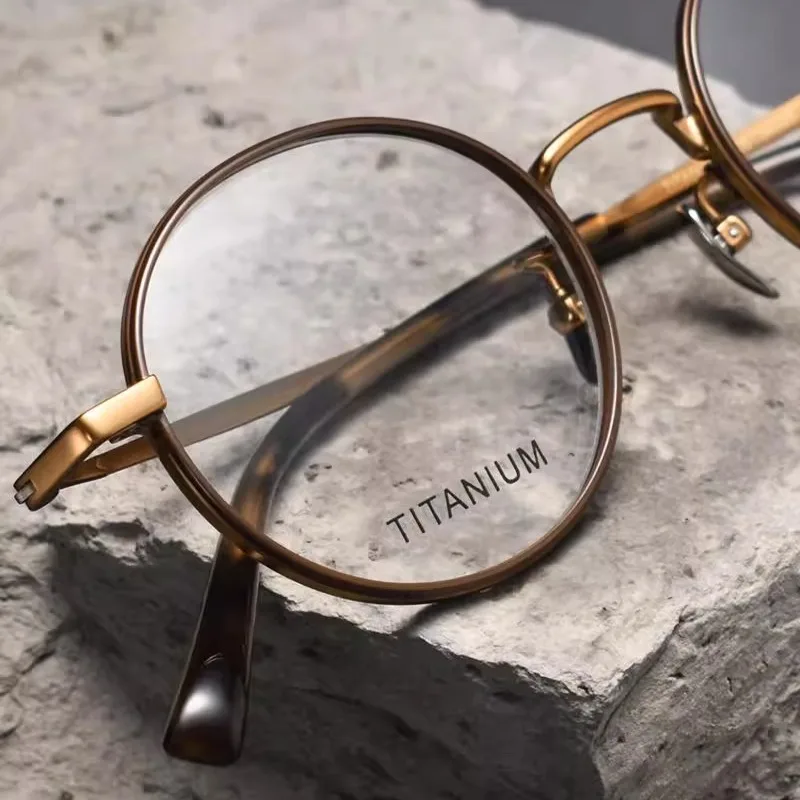 

Винтажная круглая оправа для очков для мужчин и женщин, сверхлегкая дизайнерская оправа из чистого титана с анти-синими толстыми полями, оправа для очков по рецепту