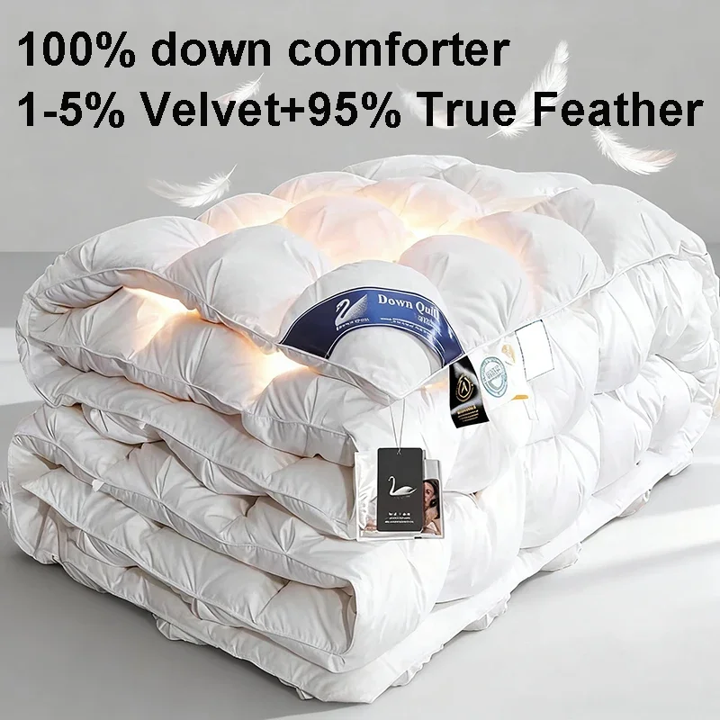 100% White Goose Down Quilt Duvets Velvet Comforter Soft Spring Autumn Thick Warm Winter Quilt Hotel Home 1.5*2/1.8*2.2/2*2.3m