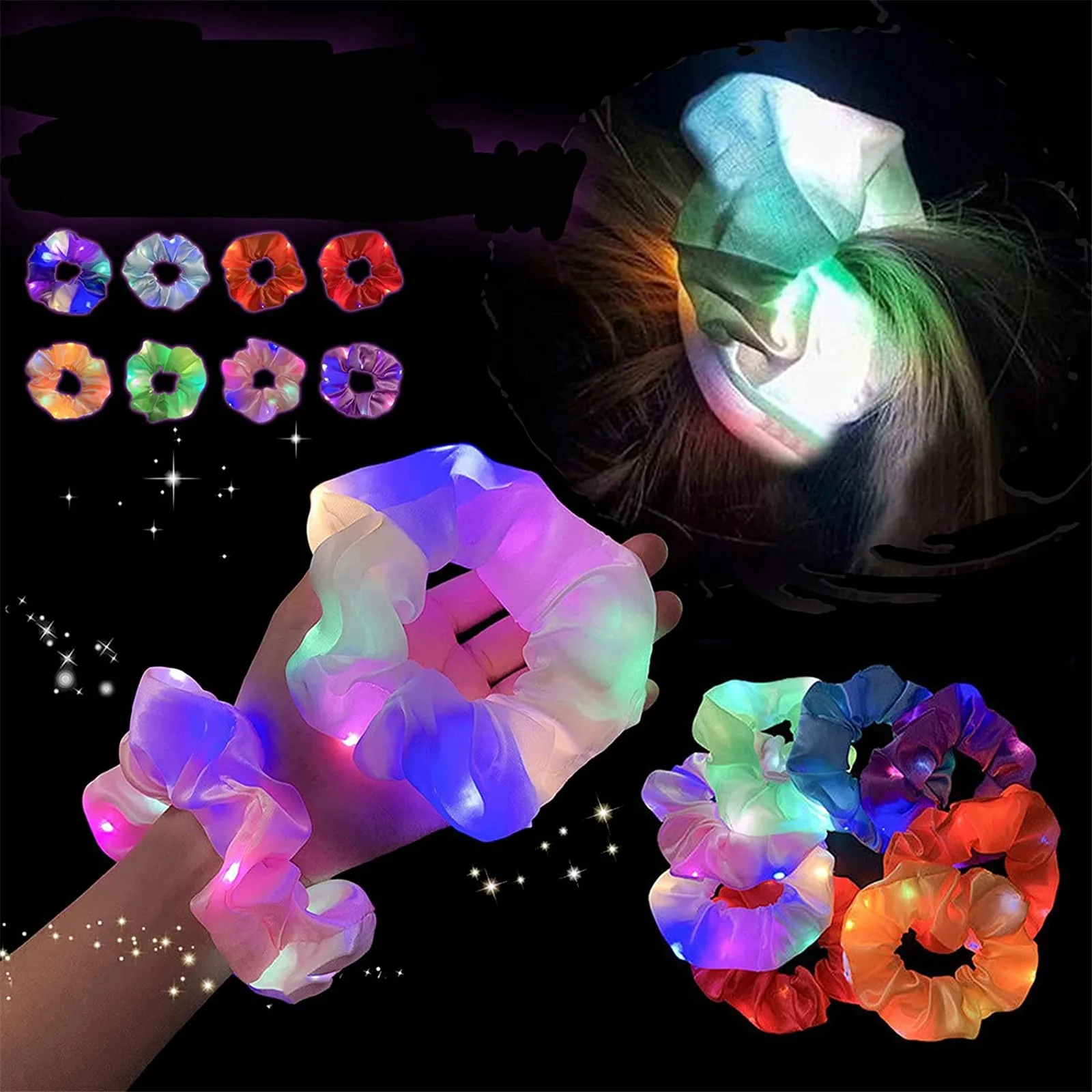 

LED Glow-in-the-dark Large Sausage Headband Girl's Ponytail Headpiece Glow-in-the-dark Hair Accessories for Fancy Ideas