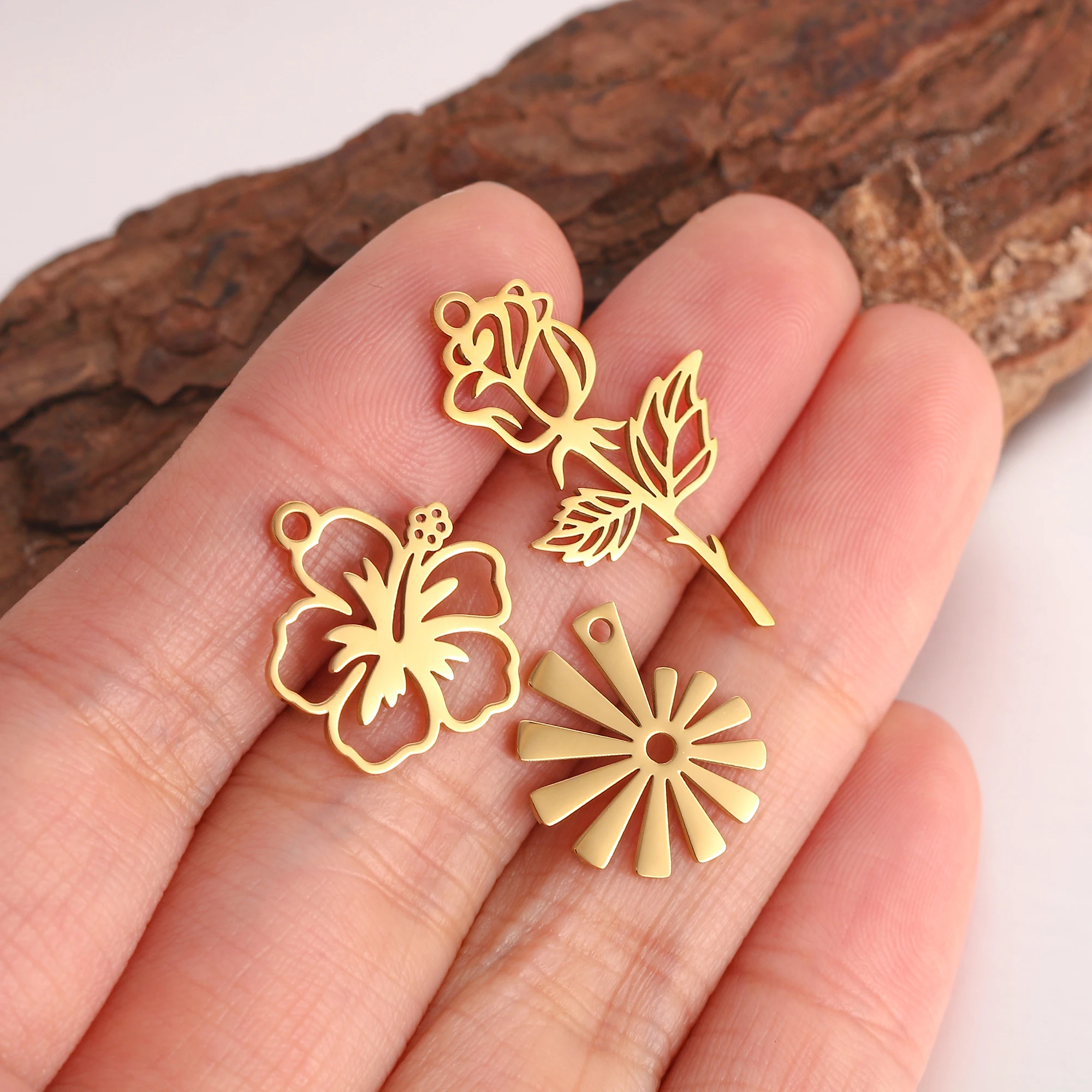 5PCS Nette Sonne Blume Charms Rose Blume Gold Farbe Charme Für Schmuck Machen Liefert DIY Halskette Ohrring Armband Zubehör – Detail 4