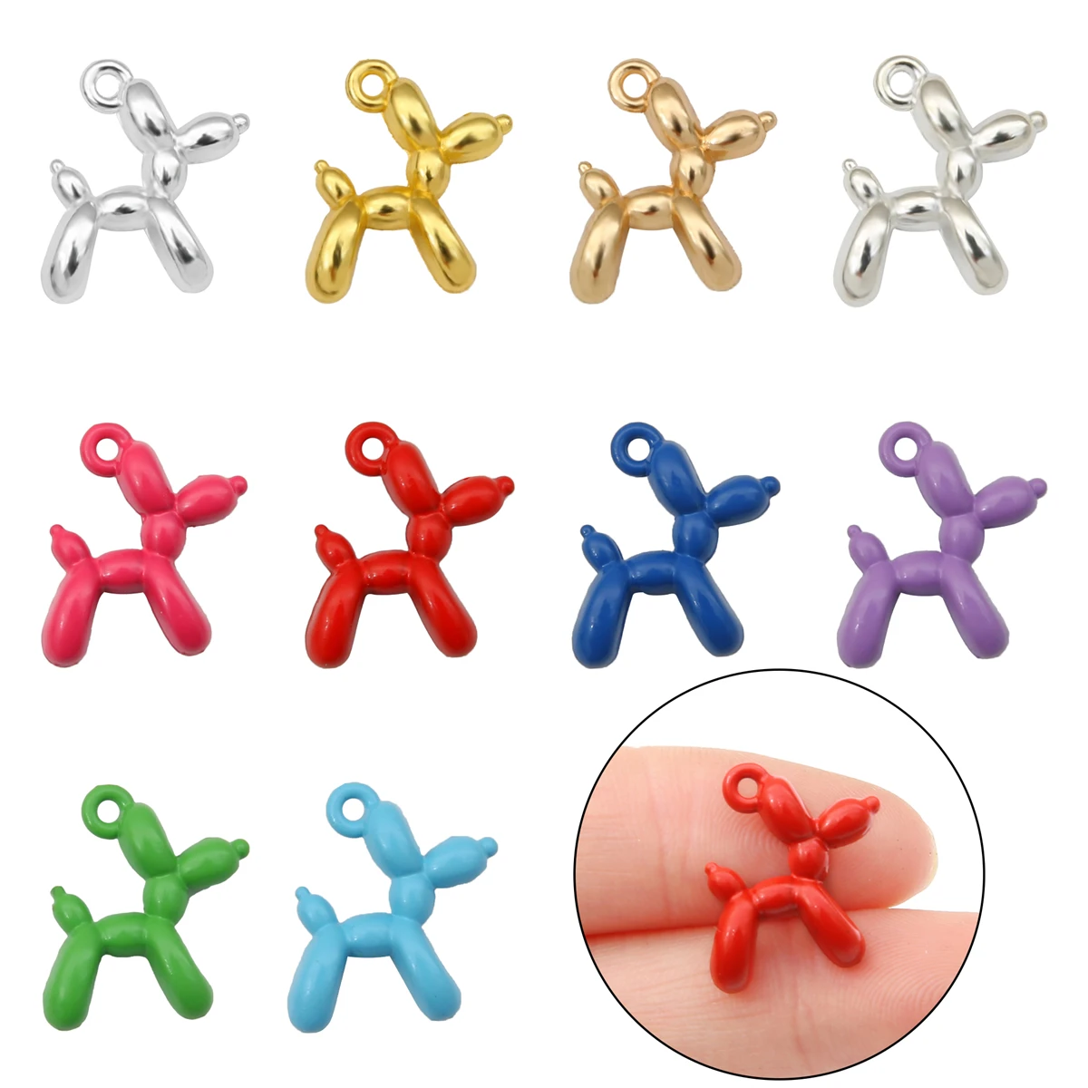 10pcs 19x14mm 3D Balloon Dog Metal Charms Pendant Multi-colors Mixed DIY Jewelry Making Findings Accessories Necklace Earring