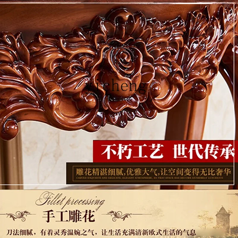 TQH wood European-style entrance table, hand-carved American end view, piano paint corridor cabinet