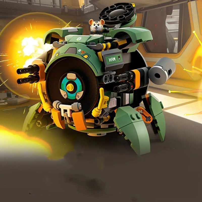 Overwatch Mecha اللبنات نموذج اللعب الأخضر تدمير الكرة الهامستر الطوب الصبي تجميعها الحلي الماسق #6
