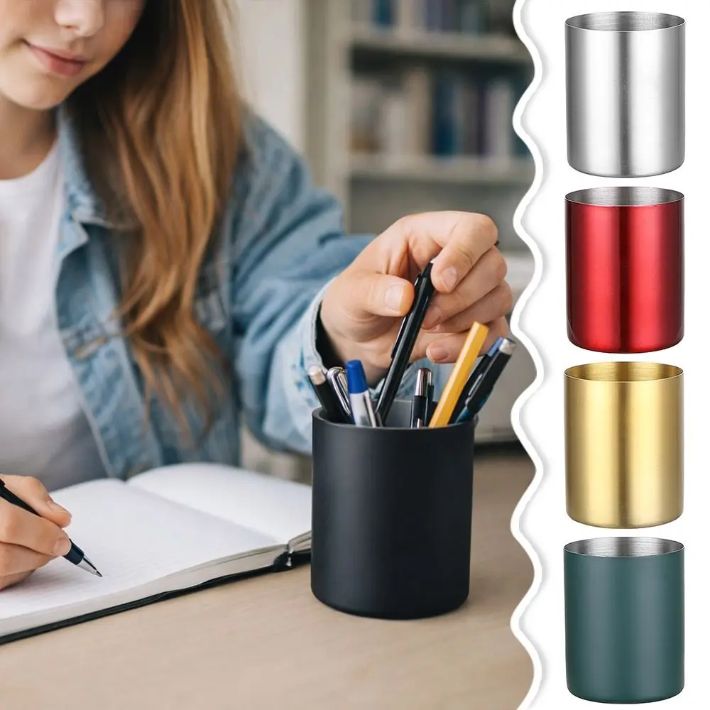 1pcs Stainless Steel Pen Holder Multi-color Thickened Pen Container Desktop Organizer Stationery Storage Bucket School Office