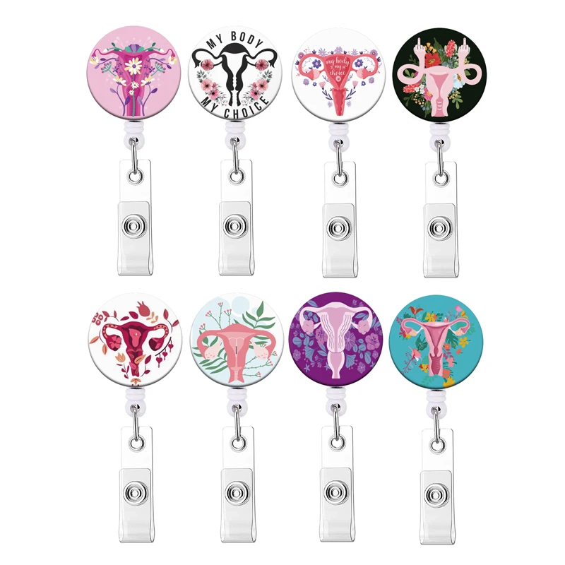 Uterus Retractable Badge Holder Reel Clip Women Print Nurse Exhibition Card Holders Woman Doctor Hystera ID Card Chain Clips