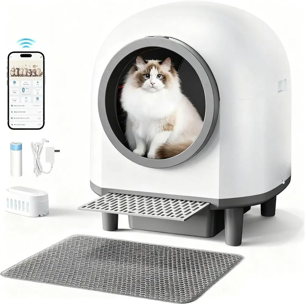 

88L Large Automatic Cat Litter Box with App Control, Safety Sensors, Odor Control, Mat, and Liners