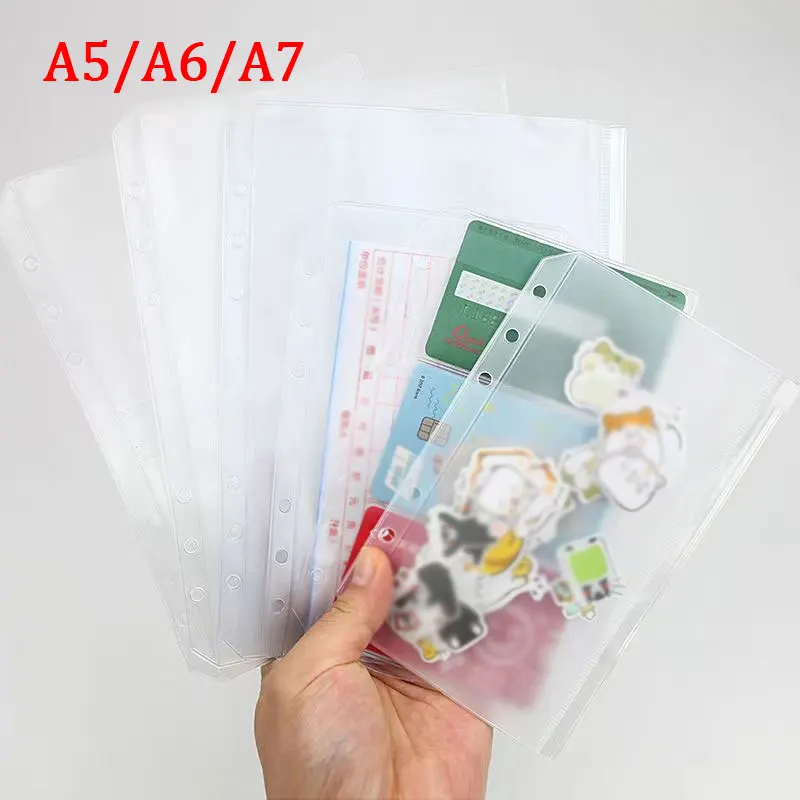 10pcs/Set A5 A6 A7 Pouch 6 Holes Transparent Card Book Loose-Leaf Bills Bags Binder Refill Inner Storage Organizer Holder Pocket