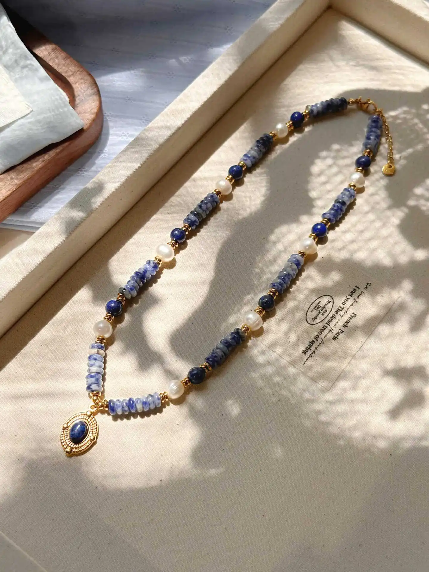 Böhmischer Stil Trendige Lapislazuli-Stein Natürliche Süßwasserperle 14K Gold Gefüllte Damen Anhänger Halskette Schmuck Frauen Geschenke – Detail 4