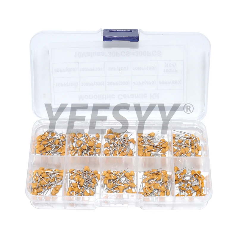 300 Uds 10 valores 50v 10pf 20pf 30pf 47pf 56pf 68pf 100pf 1nf 10nf 100nf Kit surtido de condensadores cerámicos multicapa