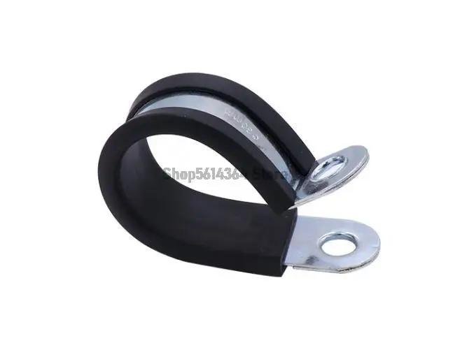 16mm Dia Rubber Lined R Shaped Zinc Plated Pipe Clip Cable Clamp 10pcs