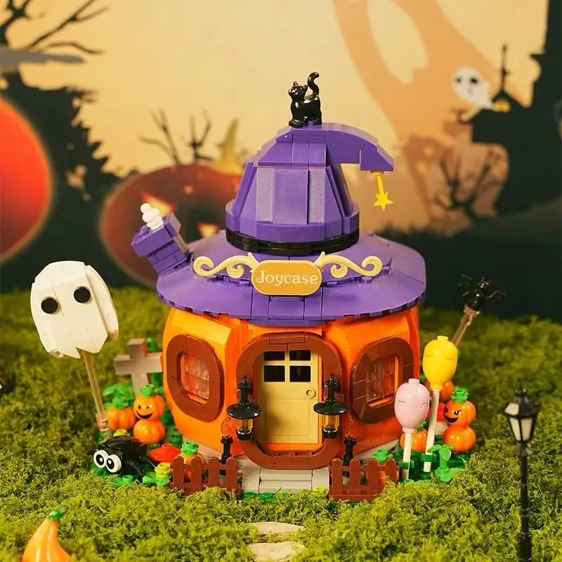 

MOC New 2025 Pumpkin Skeleton Ghost House Building Blocks Set Halloween Hut Festival Toys For Children Holiday Special Day Gift