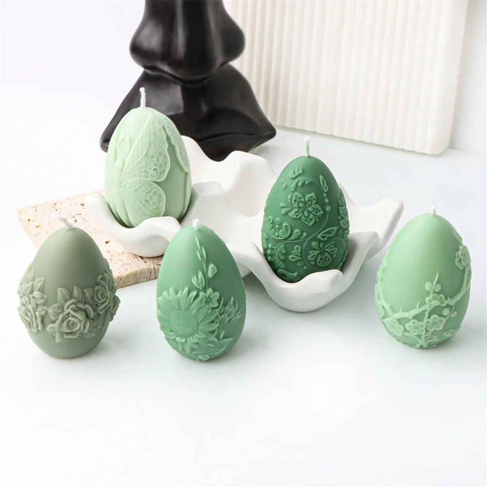 Easter Day Gift Egg Candle Making Silicone Mold Festival Embossed Butterfly Eggs Resin Epoxy Mould Sunflower Rose Soap Wax Tools